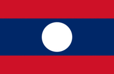 The flag of Laos consists of three horizontal stripes, with the middle stripe in blue being twice the height of the top and bottom red stripes.