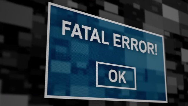 Fatal error message pixel computer screen animation close up