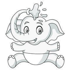 Happy Baby Elephant Take A Bath Shower Coloring Page