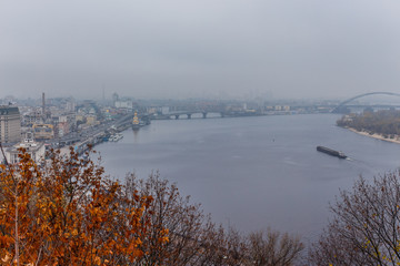 Pedestrian-bicycle bridge over Vladimirsky descent 27 10 2019. Kiev. Ukraine.