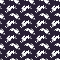 rabbit seamless doodle pattern, vector illustration