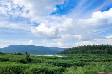 Mountain landscape, lake and mountain range, large panorama,Thailand 005