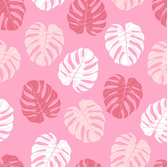 Beautifull tropical flowers and leaves seamless pattern design