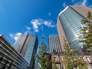 Obraz premium 青空と東京のオフィスビル