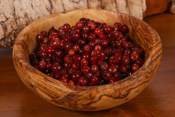 Traditional soaked cowberry in the bowl