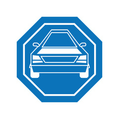 Car inside road sign icon block line design