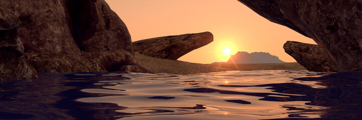 Water on Mars like Planet extremely detailed and realistic high resolution 3d illustration of martian landscape © Sasa Kadrijevic