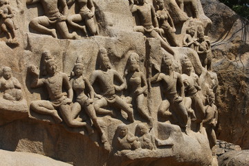Arjuna's Penance, Bas-relief carving, Mamallapuram, Tamil Nadu, India