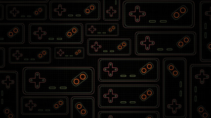 Retro Sci-Fi Background. Neon sign of Game Controller of the 80`s. Futuristic design in the style of the 1980`s. Concept of gaming