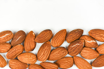 Almonds texture background and copy space - Close up almond nuts natural protein food and for snack , top view selective focus