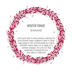 Winter banner with botanical frame vector template