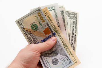 USA dollars bills in hand. Paper money in hand
