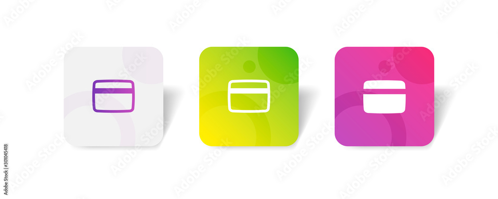 Poster credit card round icon in outline and solid style with colorful smooth gradient background, suitable