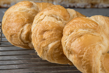 Close up of fresh croissants.