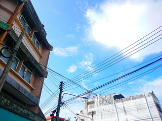Building Street unban and pole electric cable 
