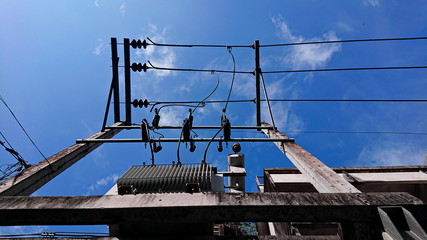 Building Street unban and pole electric cable 