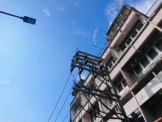 Building Street unban and pole electric cable 