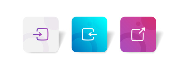 Log in / out and share button round icon in outline and solid style with colorful smooth gradient background, suitable for mobile and web UI, app button, infographic, etc