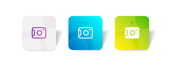 camera round icon in outline and solid style with colorful smooth gradient background, suitable for mobile and web UI, app button, infographic, etc