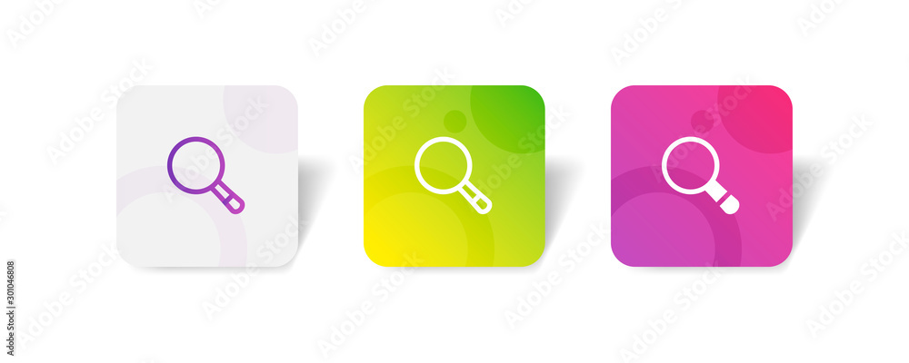 Poster magnifier glass round icon in outline and solid style with colorful smooth gradient background, suit