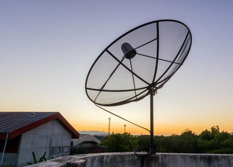 Silhouette of a small Satellite dish Communicator technology network.idebar with collapsible lists is being considered for merging. › A satellite dish is a dish-shaped type of parabolic antenna design