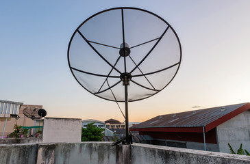 Silhouette of a small Satellite dish Communicator technology network.idebar with collapsible lists is being considered for merging. &rsaquo; A satellite dish is a dish-shaped type of parabolic antenna design