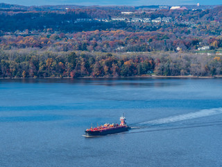 Aerial photo of the ship on the Hudson River