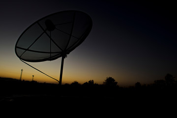 Silhouette of a small Satellite dish Communicator technology network.idebar with collapsible lists is being considered for merging. › A satellite dish is a dish-shaped type of parabolic antenna design