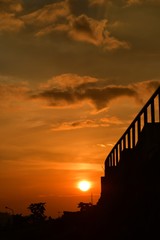 sunset in city