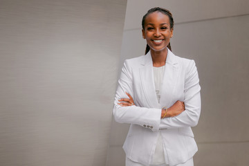 Portrait of a confident and successful african american business woman, financial investor, representative, executive, sales, corporate entrepreneur 