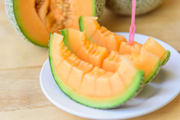 Fresh Orange melon in dish 