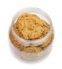 butter cookies in a plastic box isolated on white background