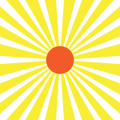 Abstract yellow stripe ray with red sun background. Flat design backdrop vector and illustration