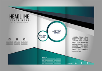 Vector empty trifold brochure template design with blue 