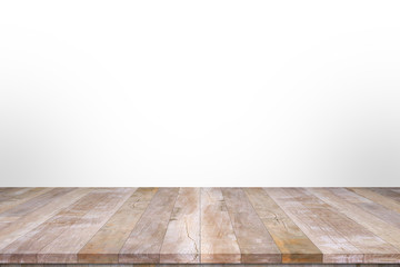 Wood table top with concrete wall background. Used for product placement or montage.