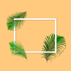 Green palm leaves pattern for nature concept,tropical leaf on orange paper background