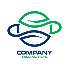 Modern planet Earth and a leaf of nature logo. Vector illustration.