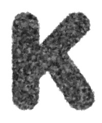 3D “Black wool wolf fur letter K” creative decorative with brush animal hair, Character K isolated in white background has clipping path and dicut. Design font for Modern fashion concept.