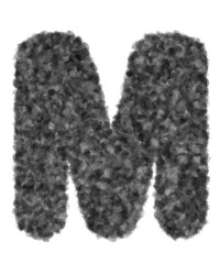 3D “Black wool wolf fur letter M” creative decorative with brush animal hair, Character M isolated in white background has clipping path and dicut. Design font for Modern fashion concept.