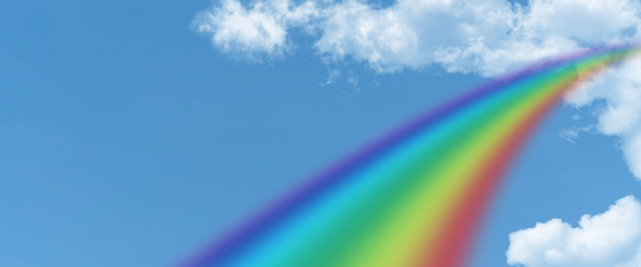 white cloud and blue sky and  rainbow background with copy space
