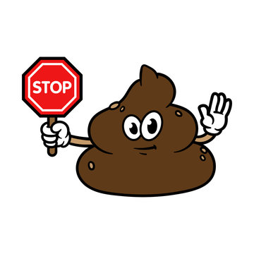 Cartoon Poop Character Holding Stop Sign