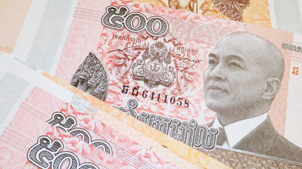 Close up the Cambodian Riel Banknotes