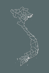 Vietnam vector map with border lines of regions using gray color on dark background illustration