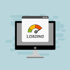 laptop with Speedometer Internet Speed icon. Website speed loading time. Vector illustration for web banner, business presentation, advertising material