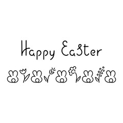 Happy Easter. Cute bunnies. Design template. Vector hand drawn illustration.