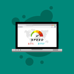 laptop acceleration icon vector template. Site Speed Test Concept Fast or Slow Load Modern vector illustration concept