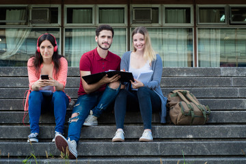Obraz premium Group of University students studying together outdoors