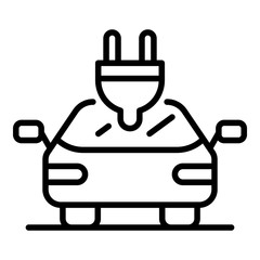 Plug over electric car icon. Outline plug over electric car vector icon for web design isolated on white background