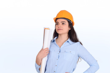 Female architect holding blueprint.