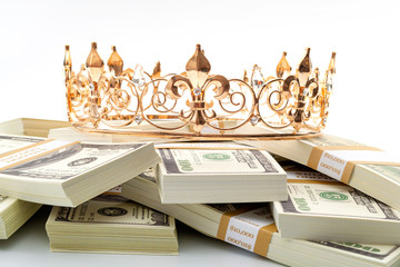 Cash is king, economic treasure and financial successful retirement conceptual idea with gold metal...